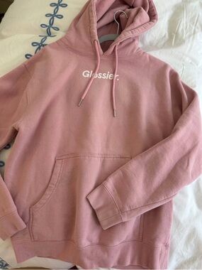 Glossier Dusty Pink Logo Pullover Hoodie